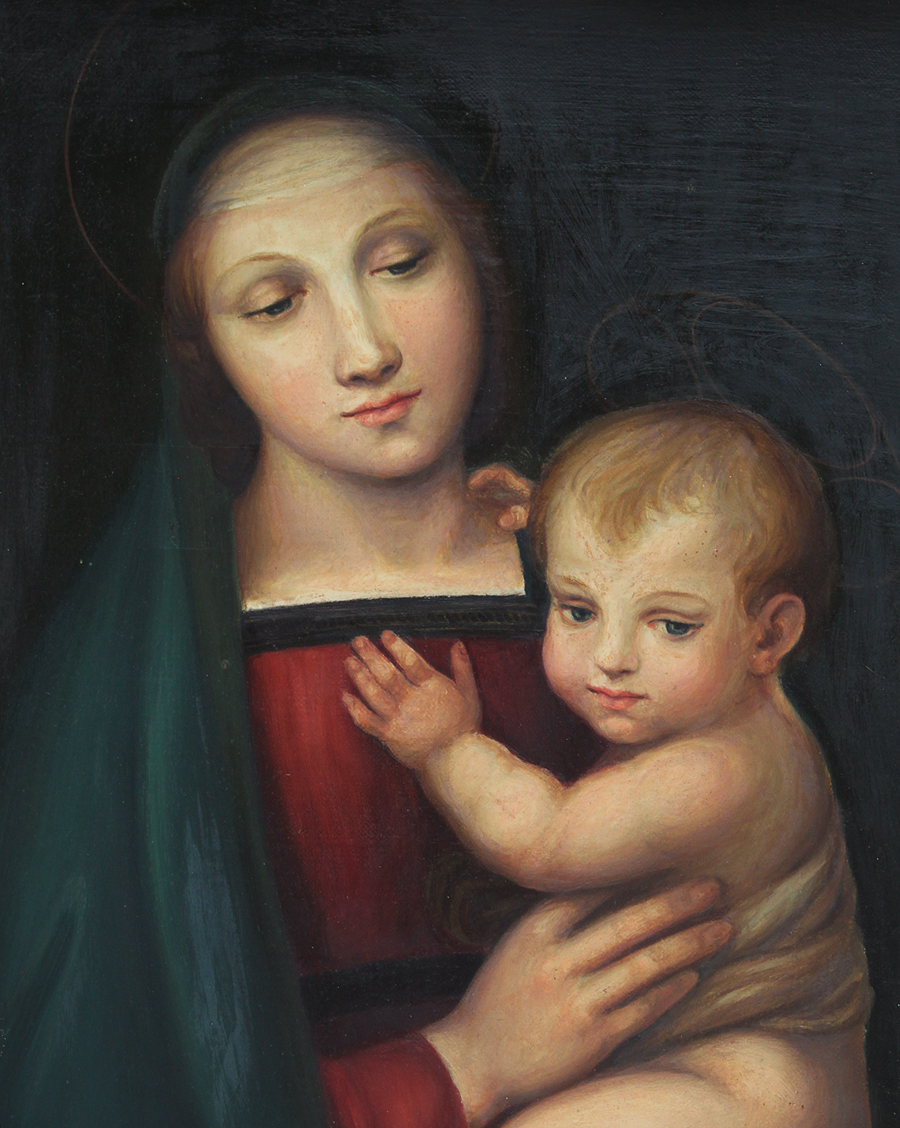An Italian 19th Century Oil on Canvas of a "Madonna and Child". The