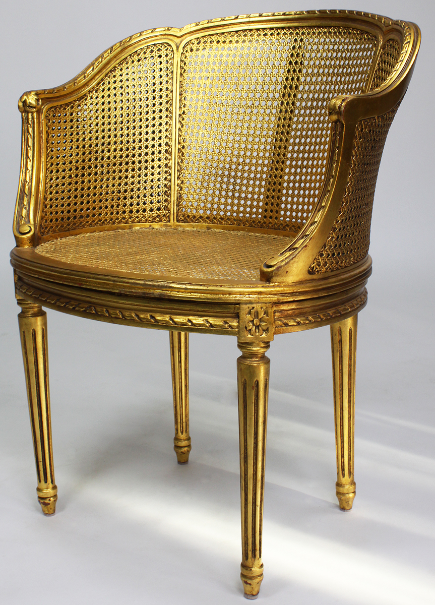 Pair of French Louis XVI Style Giltwood Carved and Cane Fauteuils ...