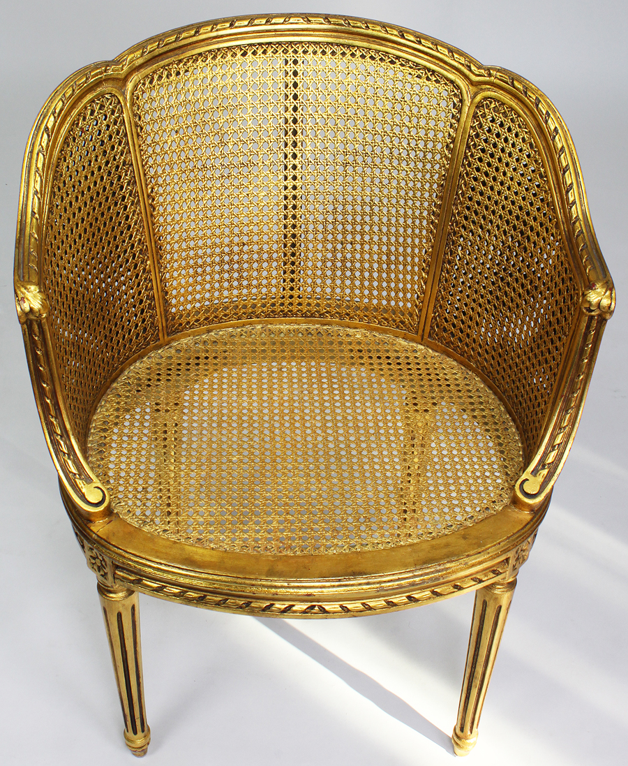 Pair of French Louis XVI Style Giltwood Carved and Cane Fauteuils ...