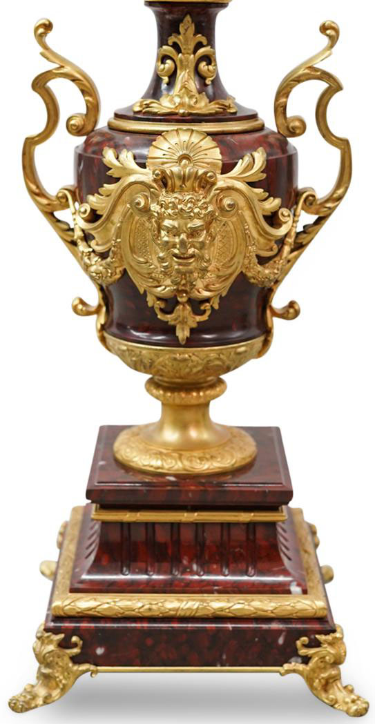 A Fine Pair of French Louis XV Style Ormolu Mounted Rouge Griotte