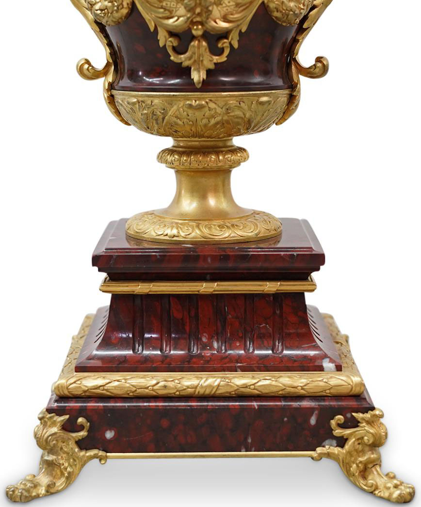 A Fine Pair of French Louis XV Style Ormolu Mounted Rouge Griotte
