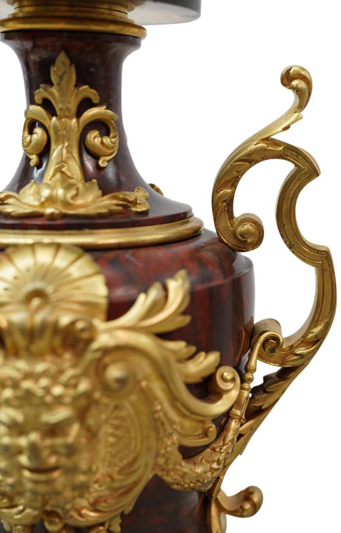 A Fine Pair of French Louis XV Style Ormolu Mounted Rouge Griotte